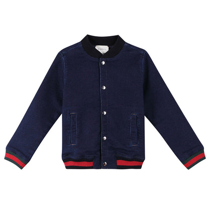Baby Boys Navy Blue Ribbed Cotton Jacket