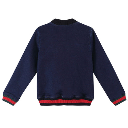 Baby Boys Navy Blue Ribbed Cotton Jacket