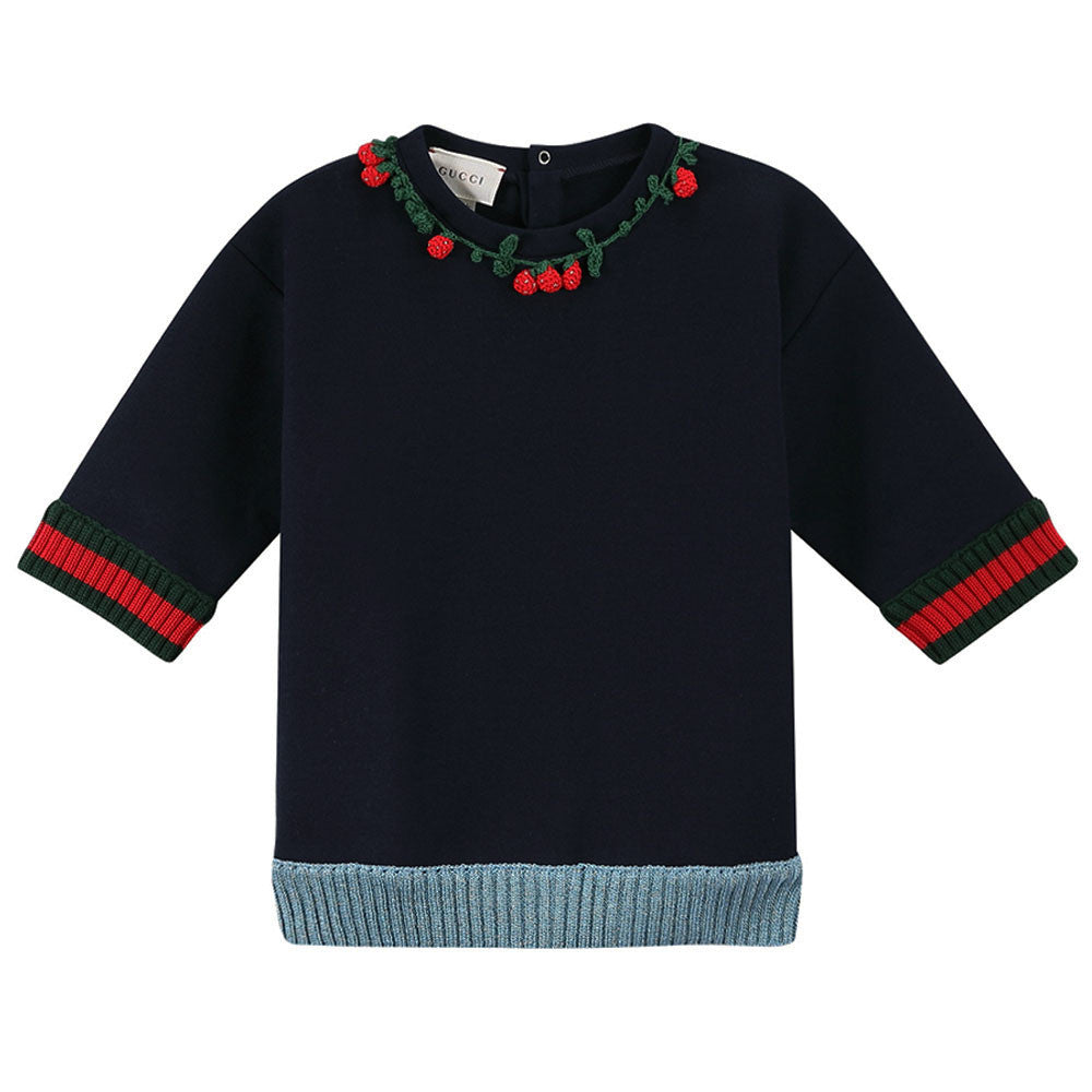 Baby Girls Navy Blue Knitted Flower Trims Sweater