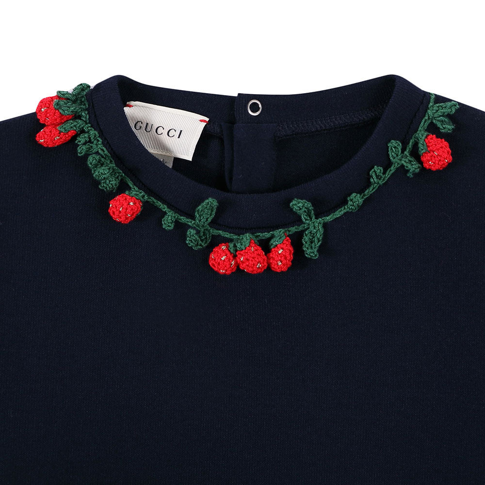 Baby Girls Navy Blue Knitted Flower Trims Sweater