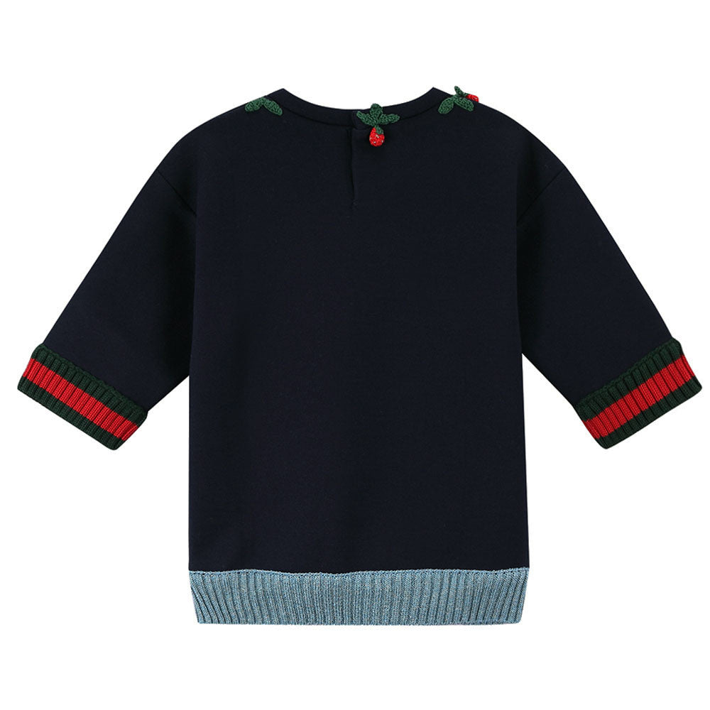 Baby Girls Navy Blue Knitted Flower Trims Sweater