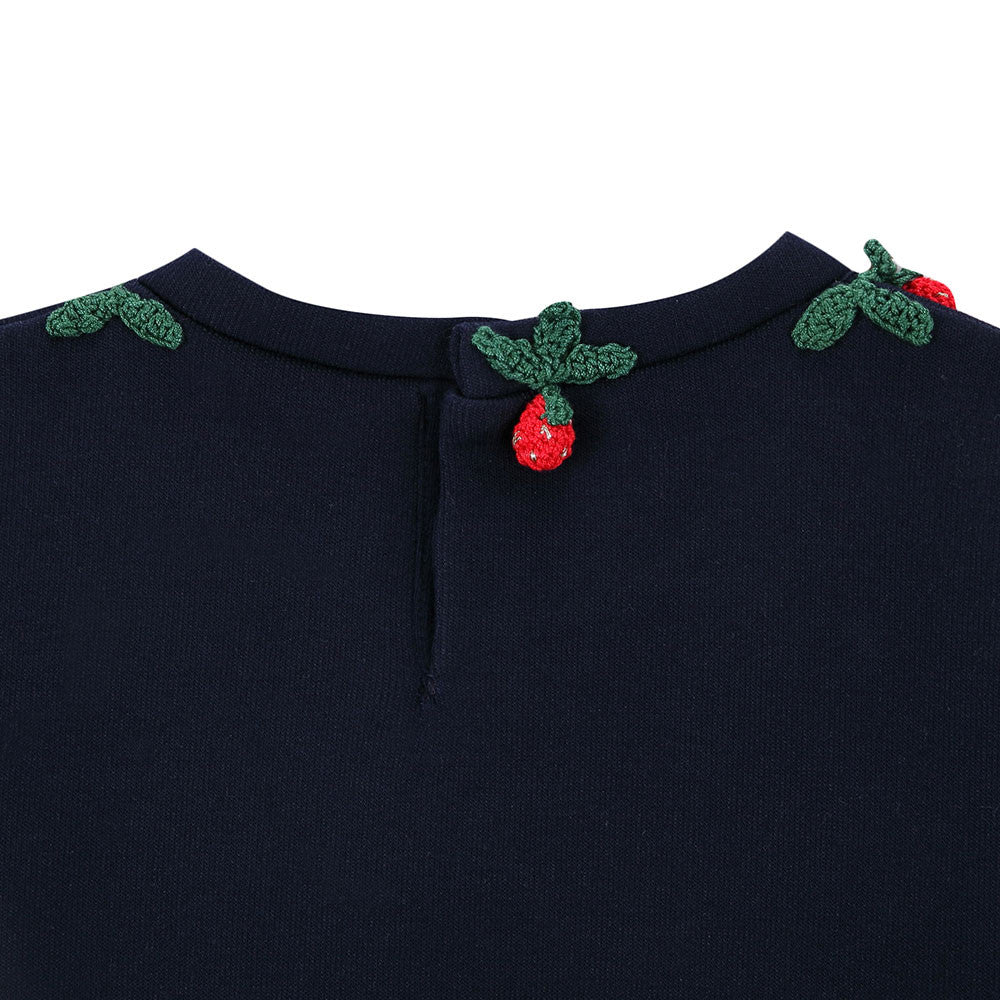 Baby Girls Navy Blue Knitted Flower Trims Sweater