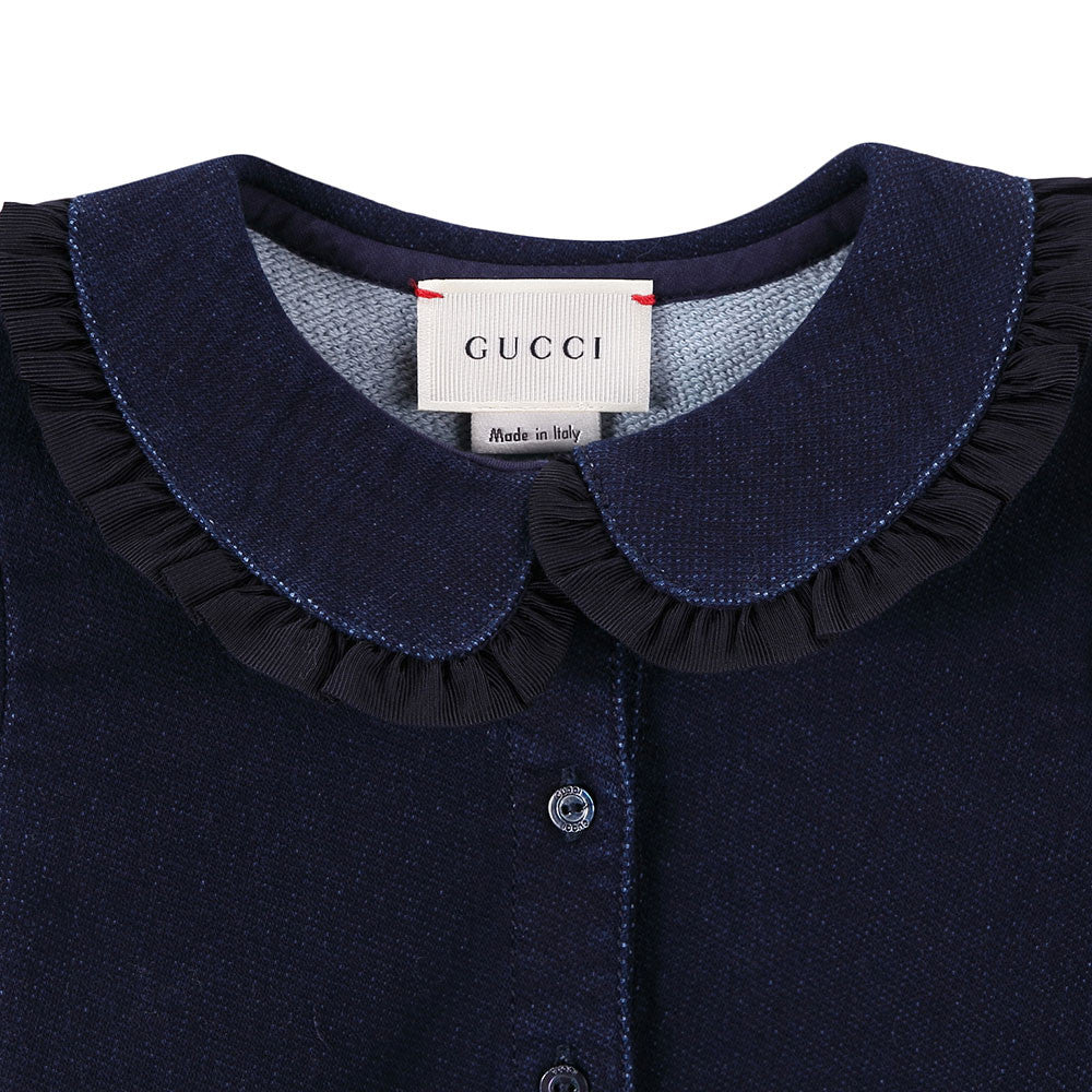 Baby Girls Navy Blue Ruffled Collar Cotton Dress