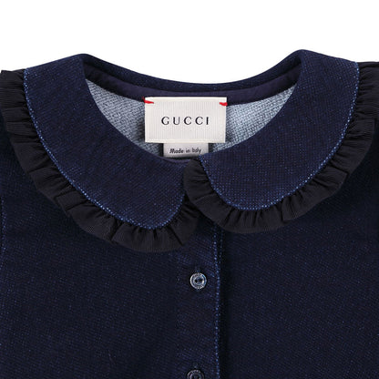 Baby Girls Navy Blue Ruffled Collar Cotton Dress