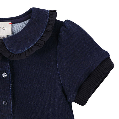 Baby Girls Navy Blue Ruffled Collar Cotton Dress