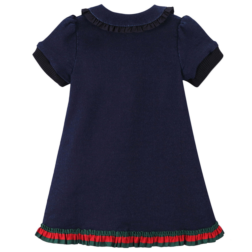 Baby Girls Navy Blue Ruffled Collar Cotton Dress