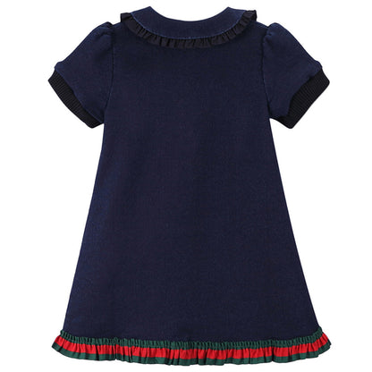 Baby Girls Navy Blue Ruffled Collar Cotton Dress