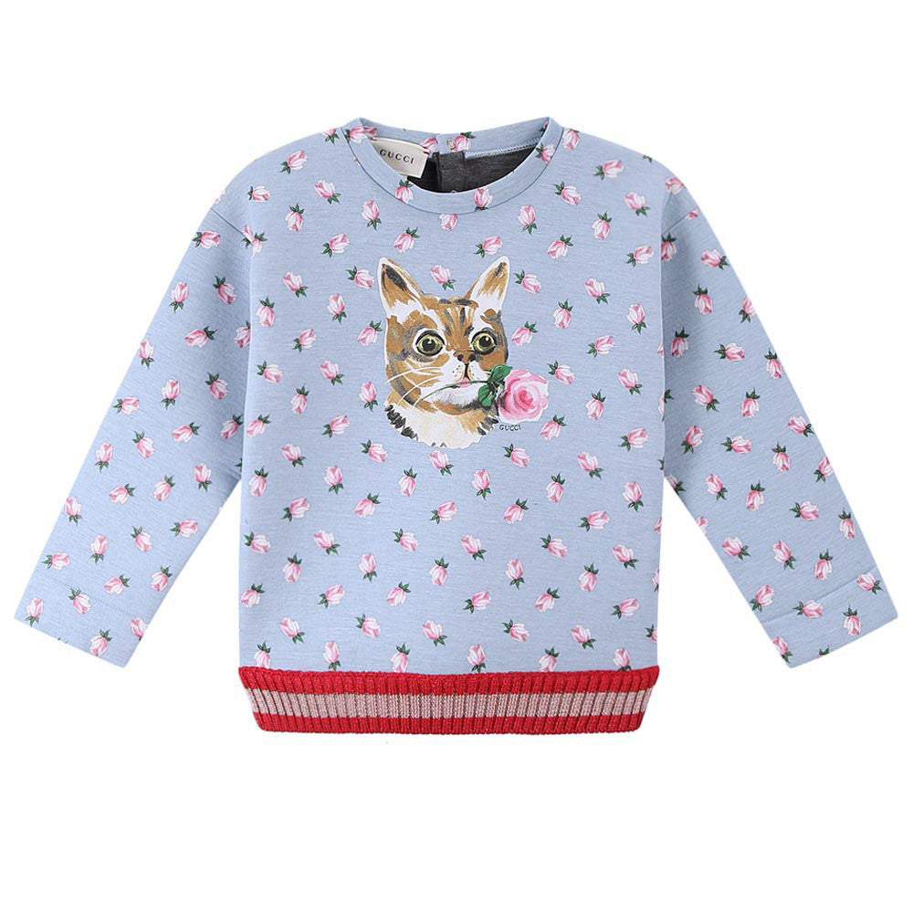Baby Girls Pale Blue Allover Flower Printed Sweatshirt