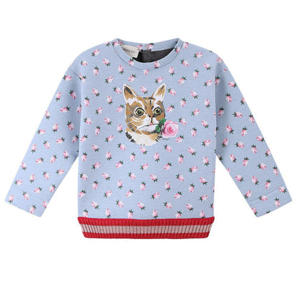 Baby Girls Pale Blue Allover Flower Printed Sweatshirt