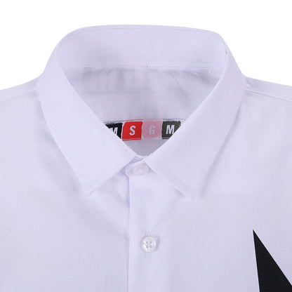 Boys White Cotton Shirt With Black Star Trims