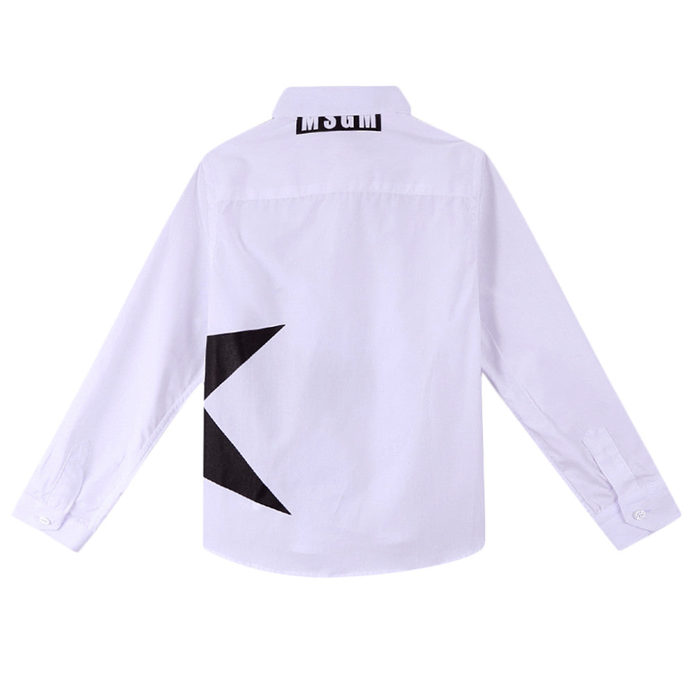 Boys White Cotton Shirt With Black Star Trims