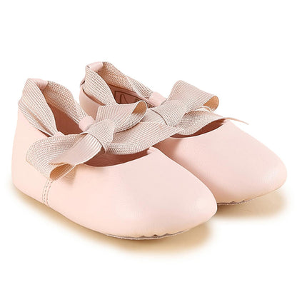 Baby Pale Pink Bow Trims Leather Pre-Walker Shoes