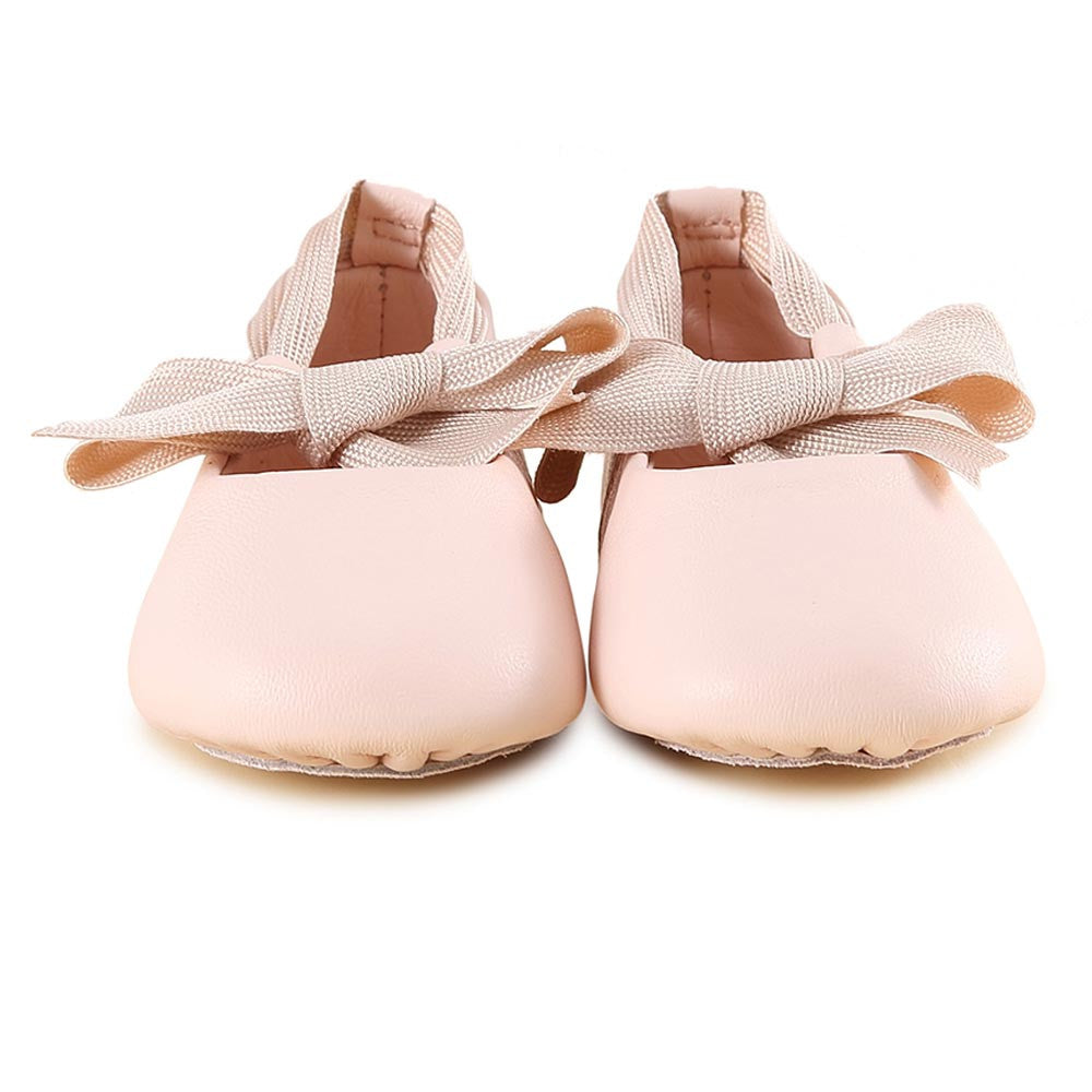 Baby Pale Pink Bow Trims Leather Pre-Walker Shoes