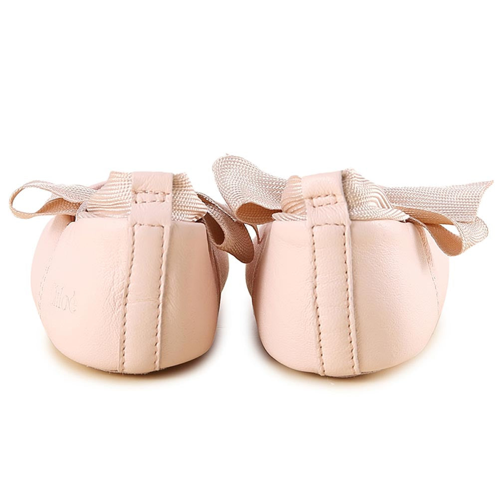 Baby Pale Pink Bow Trims Leather Pre-Walker Shoes