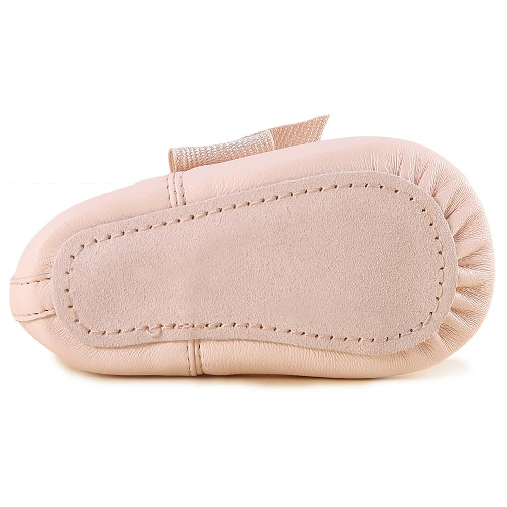 Baby Pale Pink Bow Trims Leather Pre-Walker Shoes