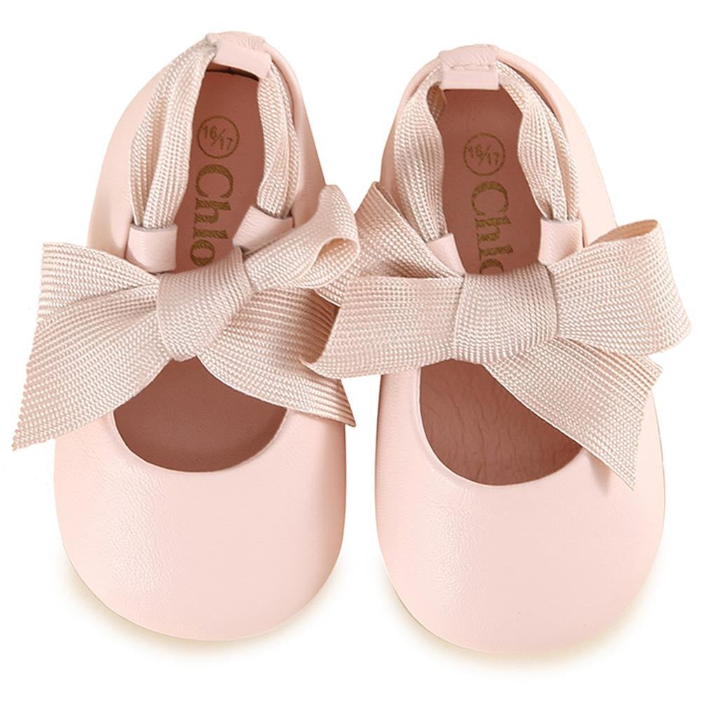 Baby Pale Pink Bow Trims Leather Pre-Walker Shoes