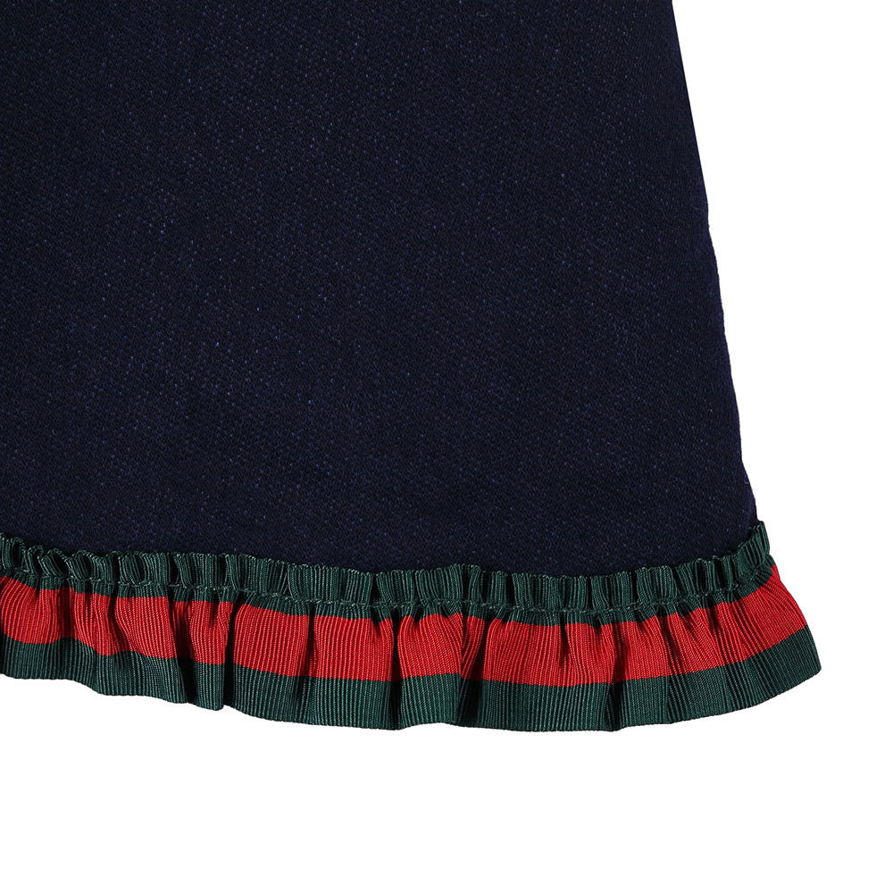 Baby Girls Navy Blue Ruffled Collar Cotton Dress