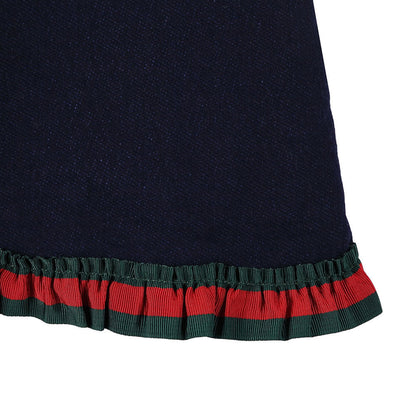 Baby Girls Navy Blue Ruffled Collar Cotton Dress