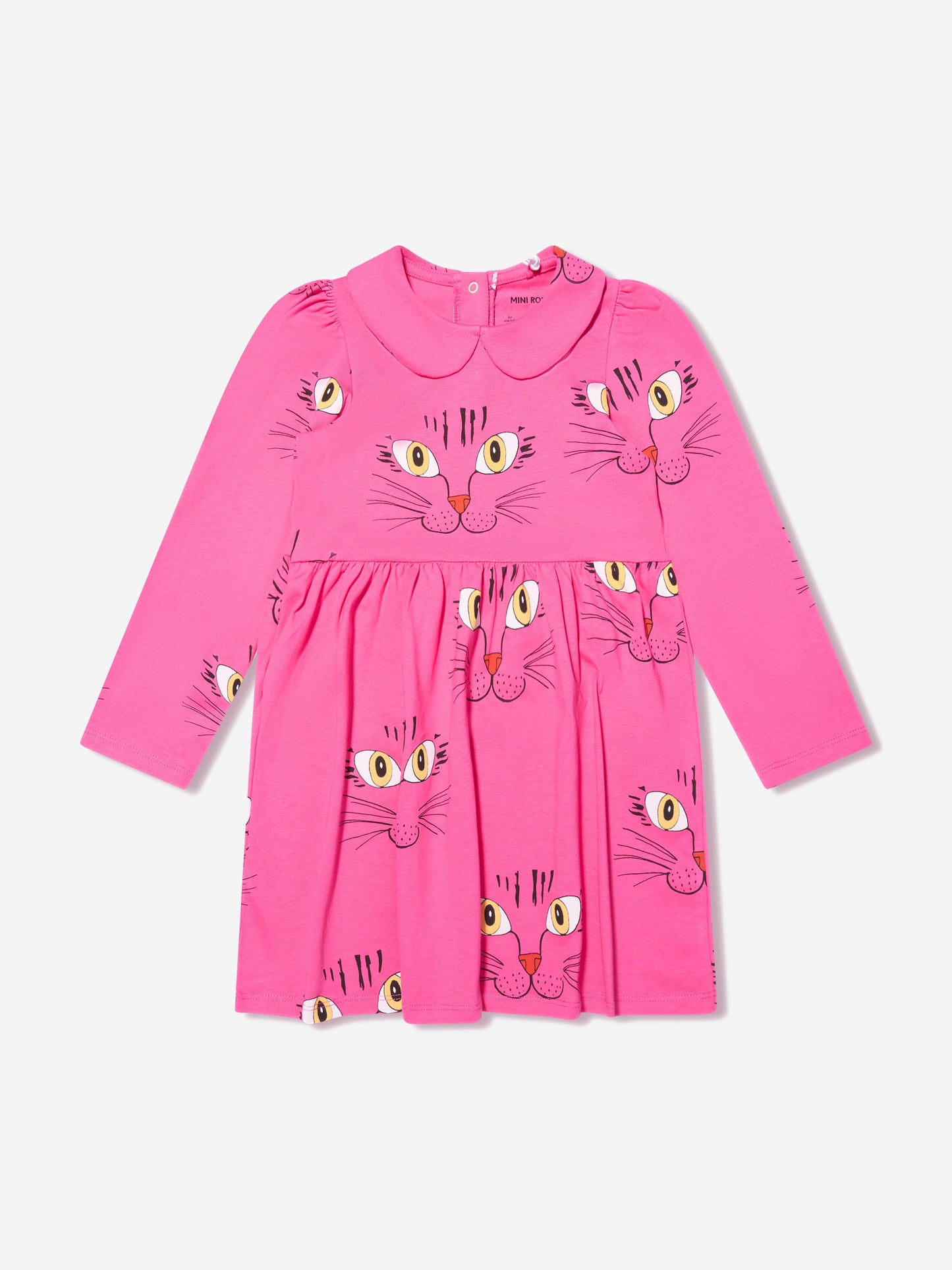 Mini Rodini 女童粉色猫脸长袖连衣裙