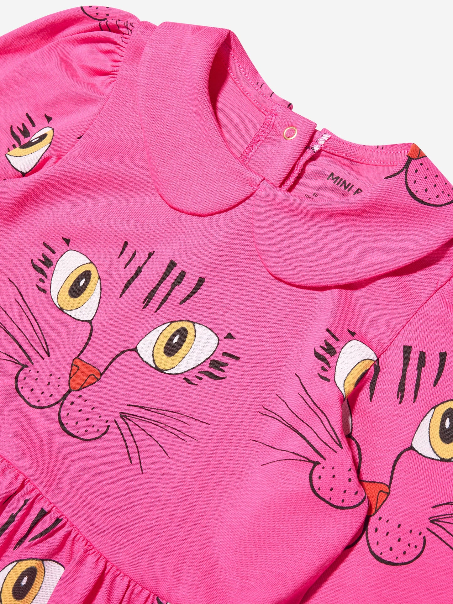 Mini Rodini 女童粉色猫脸长袖连衣裙