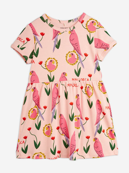 Mini Rodini 女童粉色鹦鹉印花连衣裙