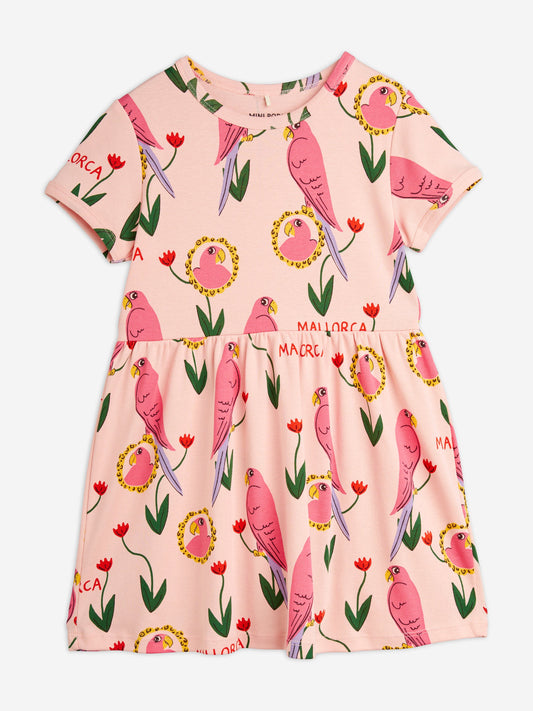 Mini Rodini 女童粉色鹦鹉印花连衣裙