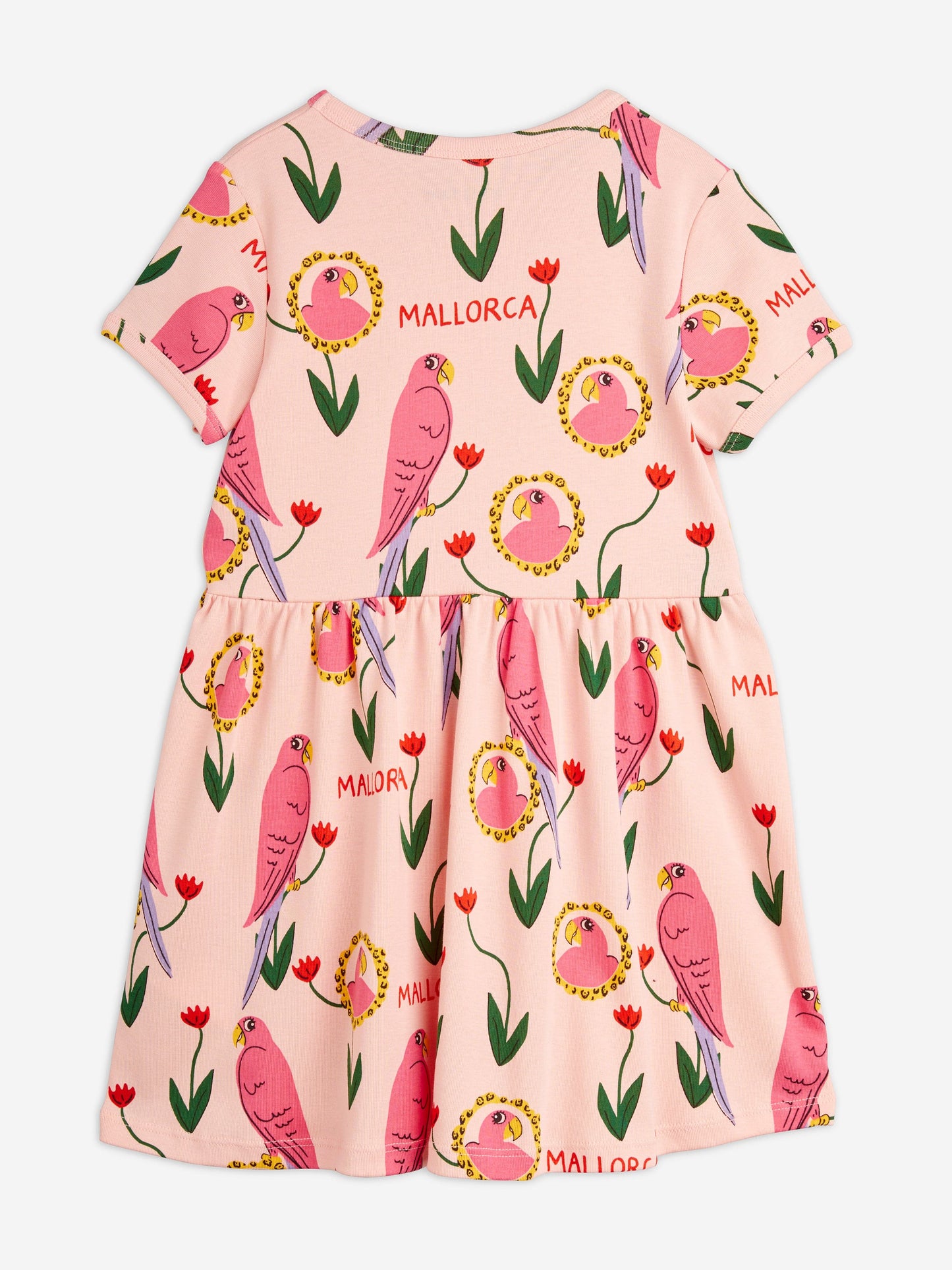 Mini Rodini 女童粉色鹦鹉印花连衣裙