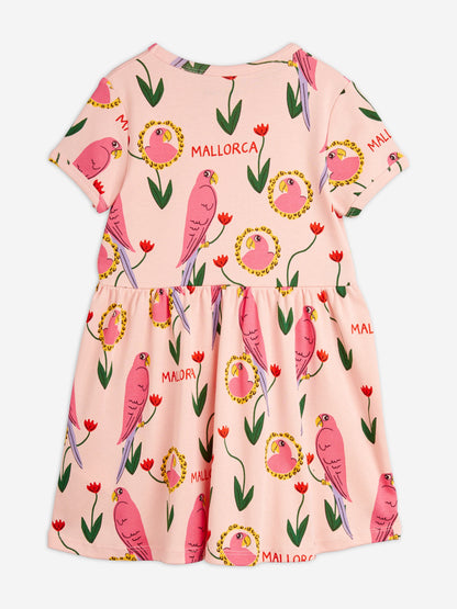 Mini Rodini 女童粉色鹦鹉印花连衣裙