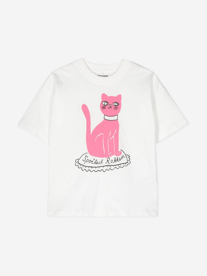 Mini Rodini Kids 白色猫咪 T 恤