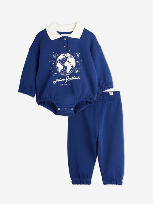 Mini Rodini Baby Society 蓝色连体衣套装