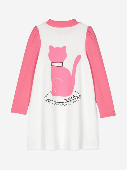 Mini Rodini 女童白色猫咪连衣裙