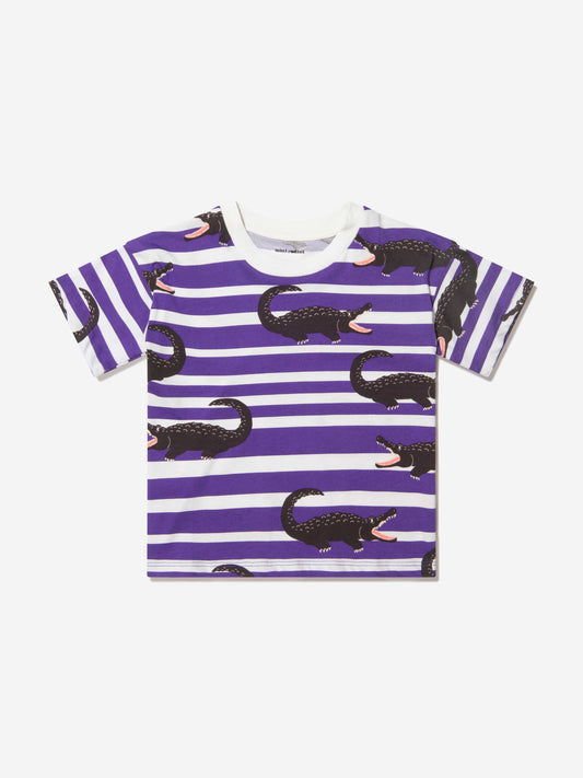 Mini Rodini 女童有机棉条纹鳄鱼 T 恤