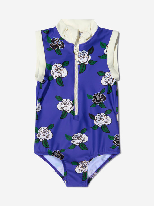 Mini Rodini 女童玫瑰印花拉链泳衣