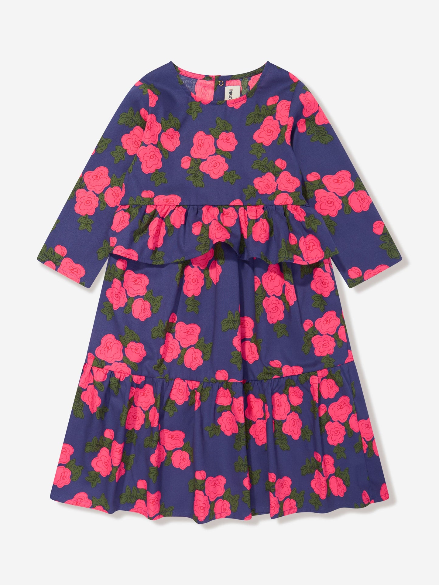 Mini Rodini 女童蓝色玫瑰褶边连衣裙