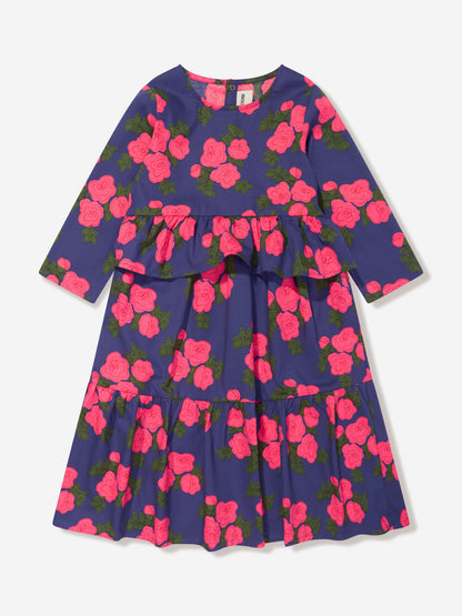 Mini Rodini 女童蓝色玫瑰褶边连衣裙