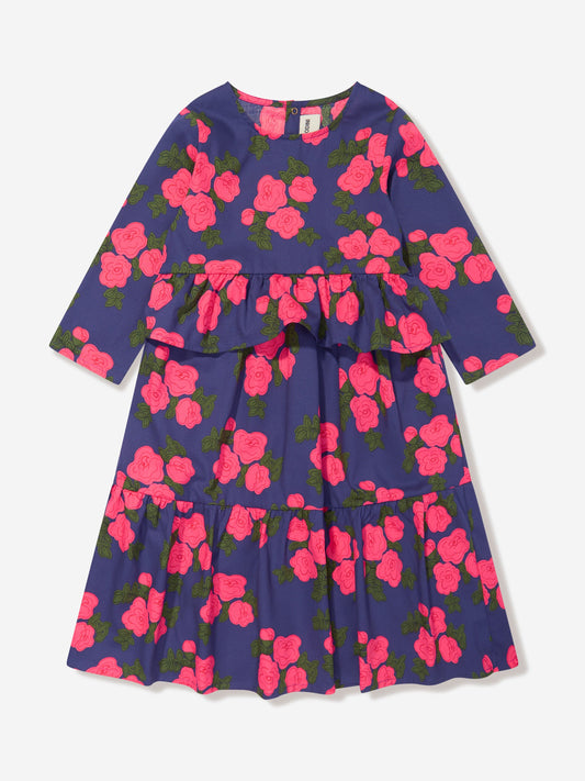 Mini Rodini 女童蓝色玫瑰褶边连衣裙