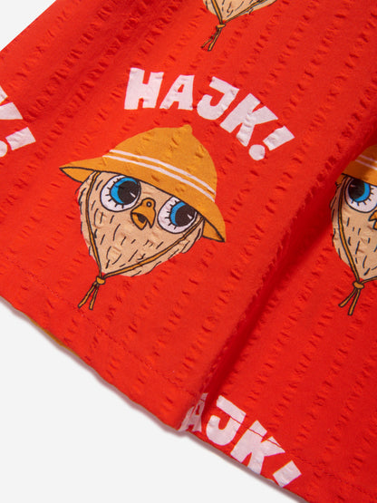 Mini Rodini 女童红色 Hike 编织荷叶边连衣裙