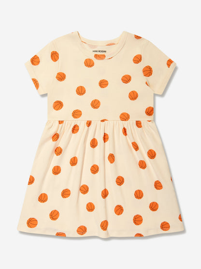 Mini Rodini 女童象牙色篮球印花连衣裙