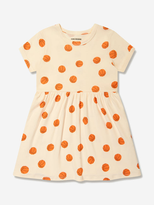 Mini Rodini 女童象牙色篮球印花连衣裙