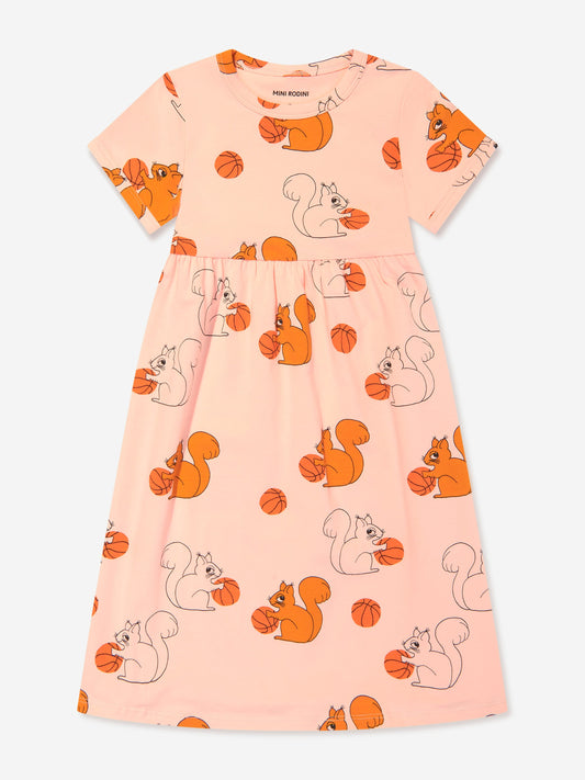 Mini Rodini 女童粉色松鼠印花连衣裙