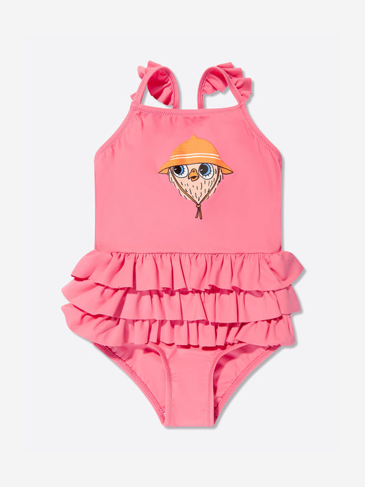 Mini Rodini 女童猫头鹰褶边泳衣（粉色）