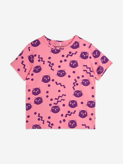 Girls Squiggly Cats AOP T-Shirt in Pink