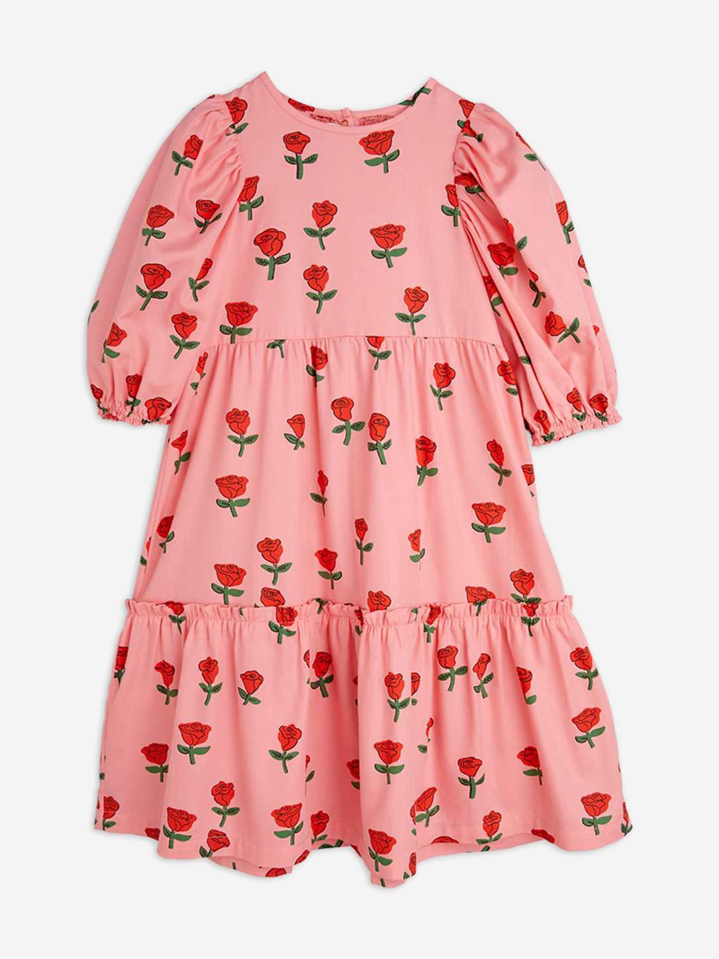 Girls Roses AOP Puff Sleeve Dress in Pink