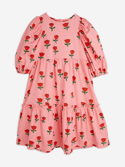 Girls Roses AOP Puff Sleeve Dress in Pink