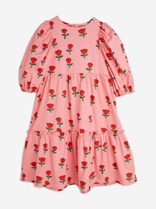 Girls Roses AOP Puff Sleeve Dress in Pink