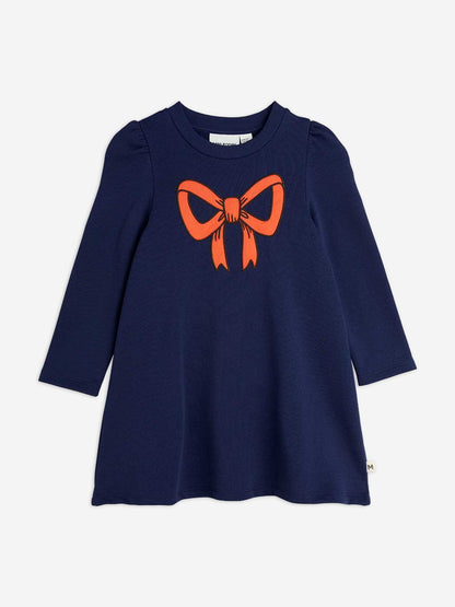 Girls Bow Application Sweater Dress in Navy