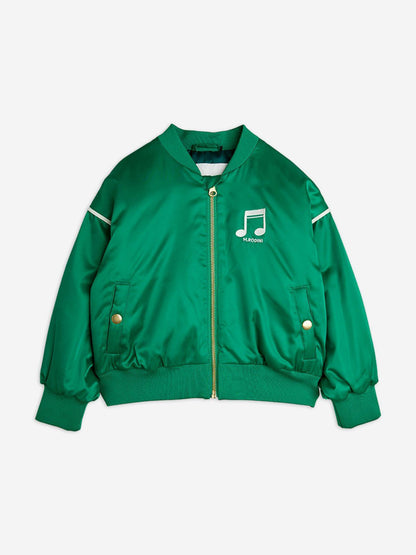 Kids Note Chenille Satin Baseball Jacket in Green