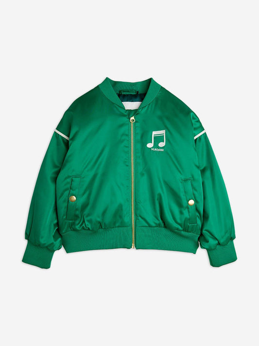 Kids Note Chenille Satin Baseball Jacket in Green
