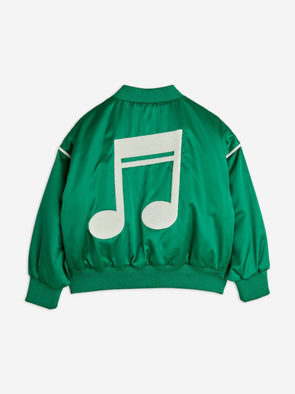 Kids Note Chenille Satin Baseball Jacket in Green
