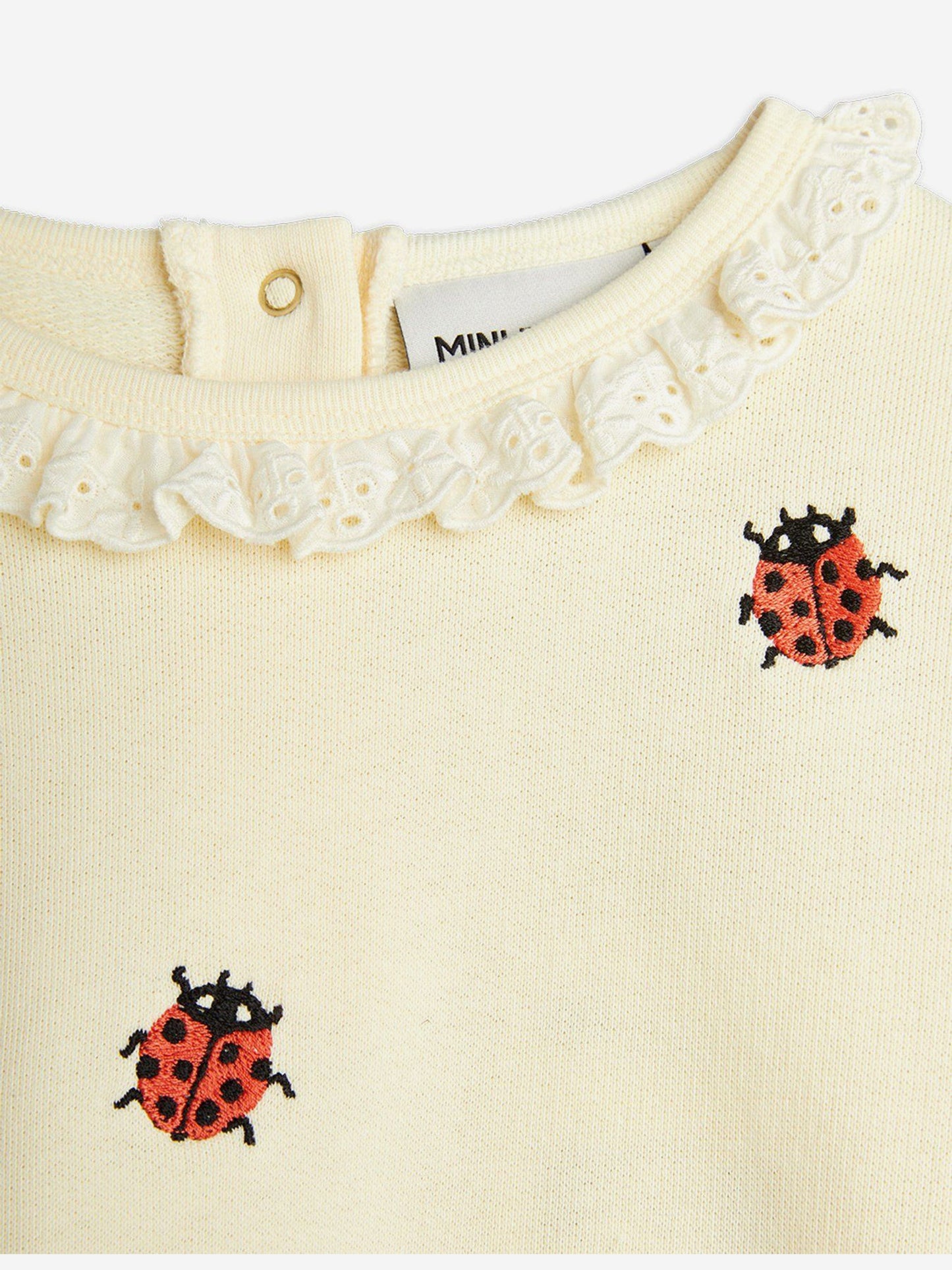 Girls Ladybugs Embroidered Lace Sweatshirt in Ivory